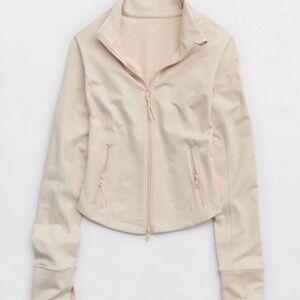 aerie Soft Cream Zip-Up Bomber Jacket